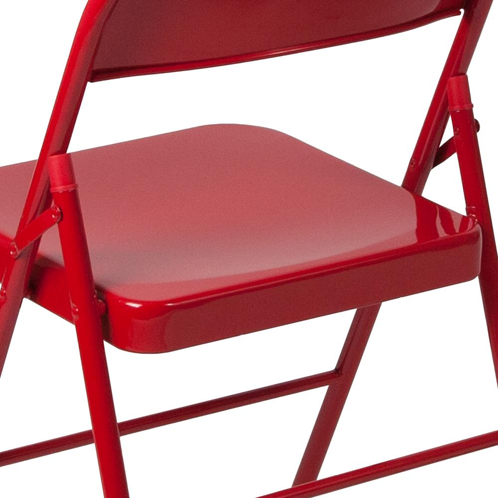 Double Braced Red Metal Folding Chair. Picture 17