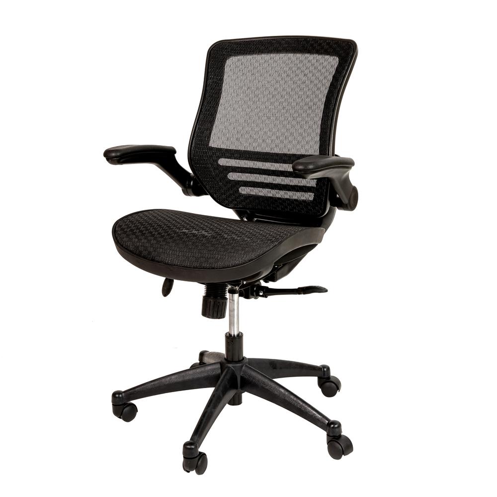 Mid-Back Transparent Black Mesh Executive Swivel Office Chair with Black Frame and Flip-Up Arms. The main picture.