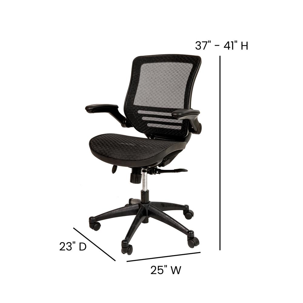 Mid-Back Transparent Black Mesh Executive Swivel Office Chair with Black Frame and Flip-Up Arms. Picture 7