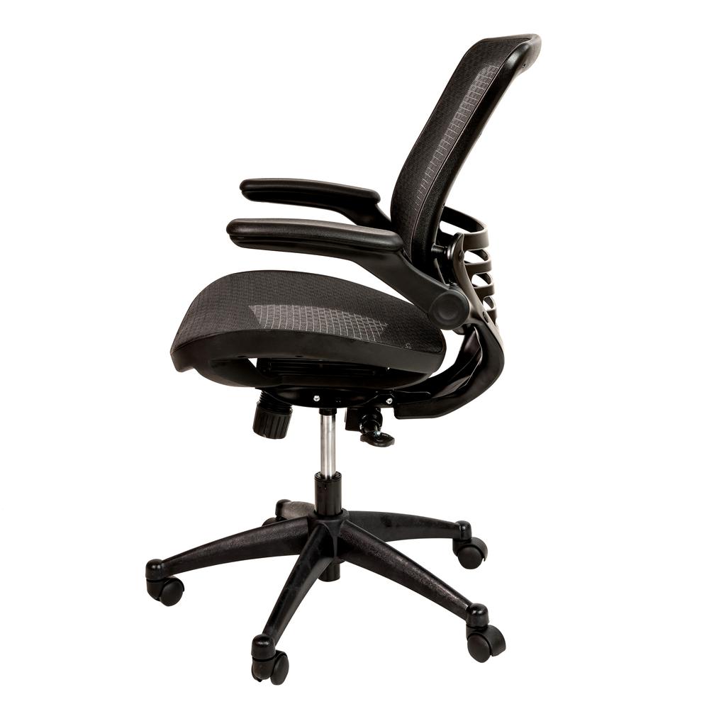 Mid-Back Transparent Black Mesh Executive Swivel Office Chair with Black Frame and Flip-Up Arms. Picture 10