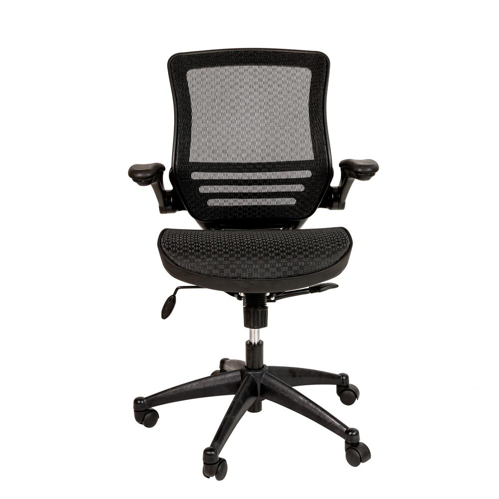 Mid-Back Transparent Black Mesh Executive Swivel Office Chair with Black Frame and Flip-Up Arms. Picture 11