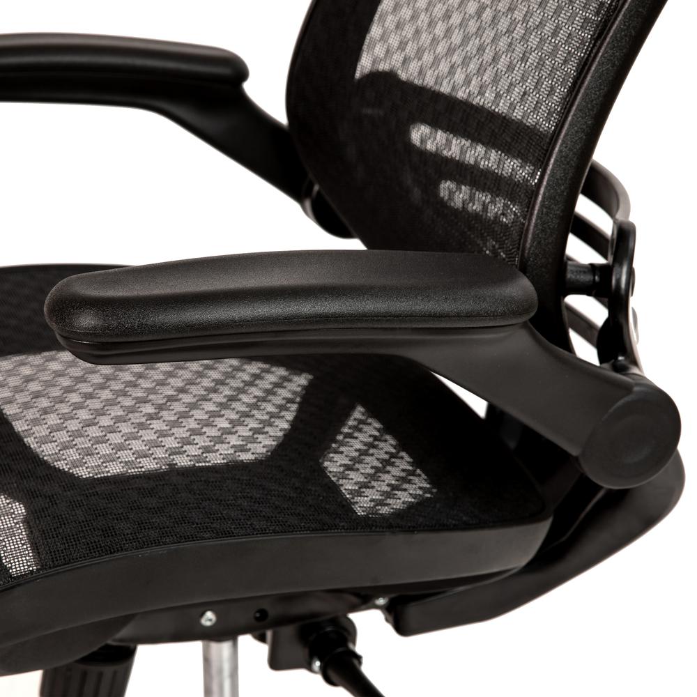 Mid-Back Transparent Black Mesh Executive Swivel Office Chair with Black Frame and Flip-Up Arms. Picture 9