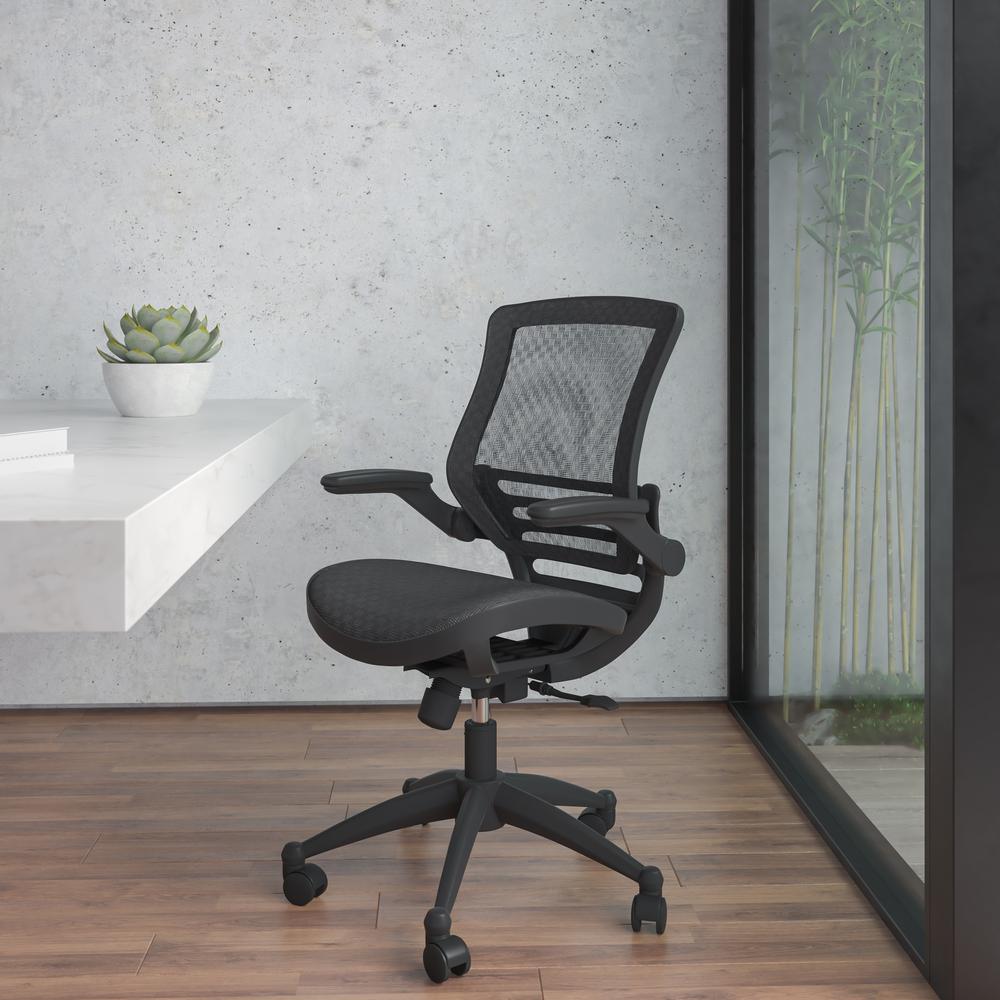 Mid-Back Transparent Black Mesh Executive Swivel Office Chair with Black Frame and Flip-Up Arms. Picture 2