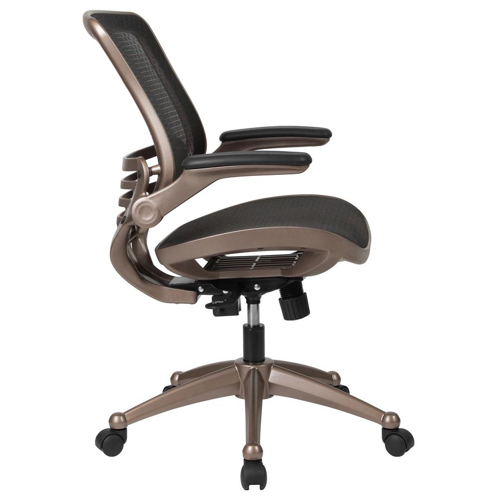 Mid-Back Transparent Black Mesh Executive Swivel Office Chair with Melrose Gold Frame and Flip-Up Arms. Picture 3