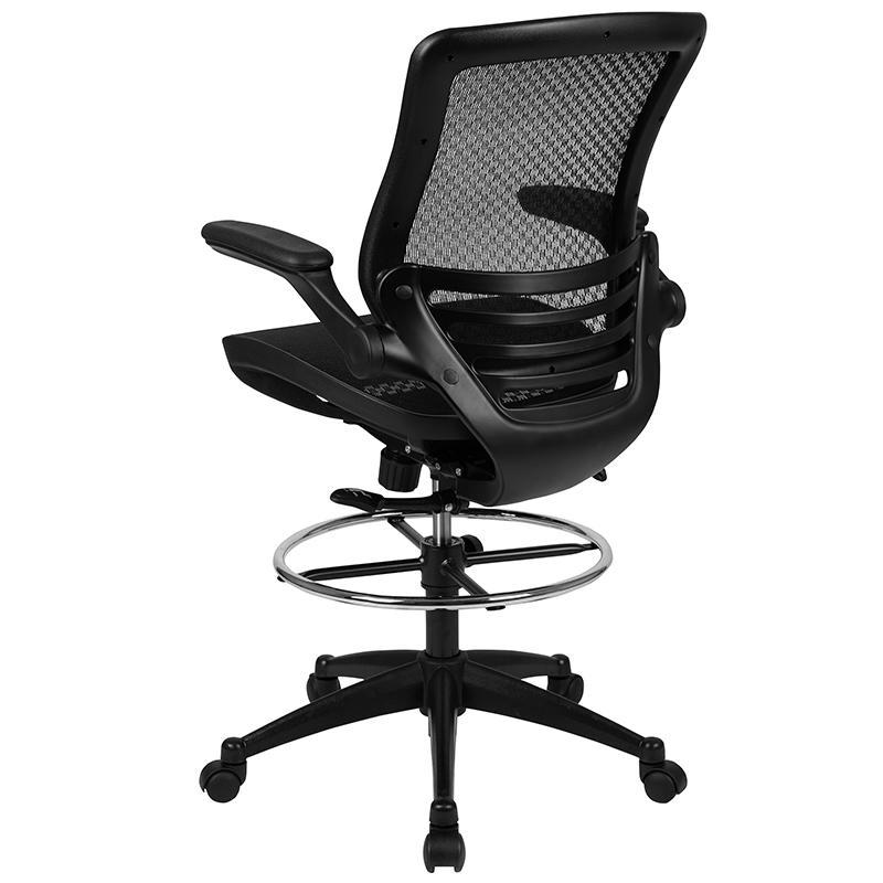 Mid-Back Transparent Black Mesh Drafting Chair with Black Frame and Flip-Up Arms. Picture 3