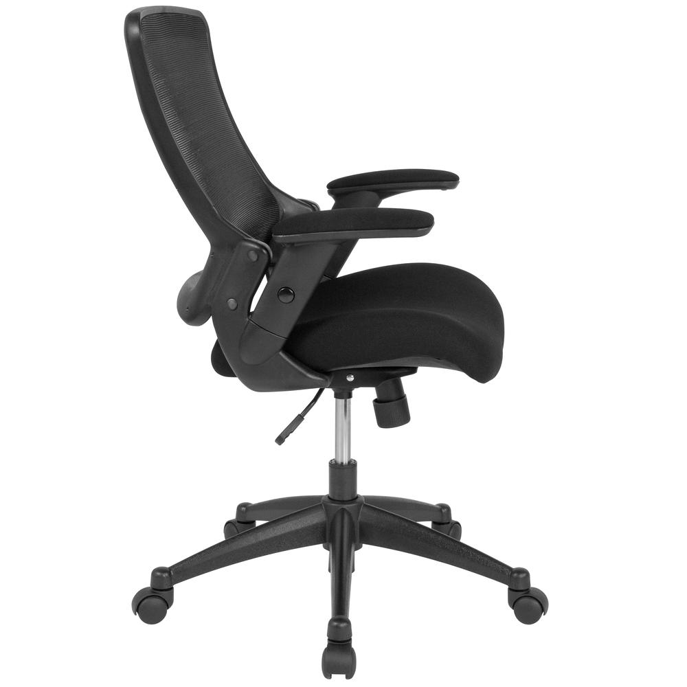 Mid-Back Black Mesh Executive Swivel Office Chair with Molded Foam Seat and Adjustable Arms. Picture 2