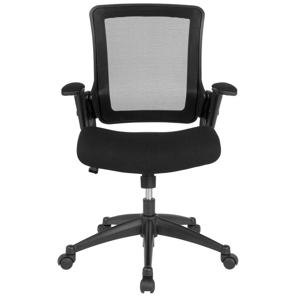 Mid-Back Black Mesh Executive Swivel Office Chair with Molded Foam Seat and Adjustable Arms. Picture 4