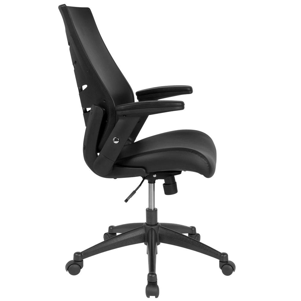High Back Black LeatherSoft Executive Swivel Office Chair with Molded Foam Seat and Adjustable Arms. Picture 2