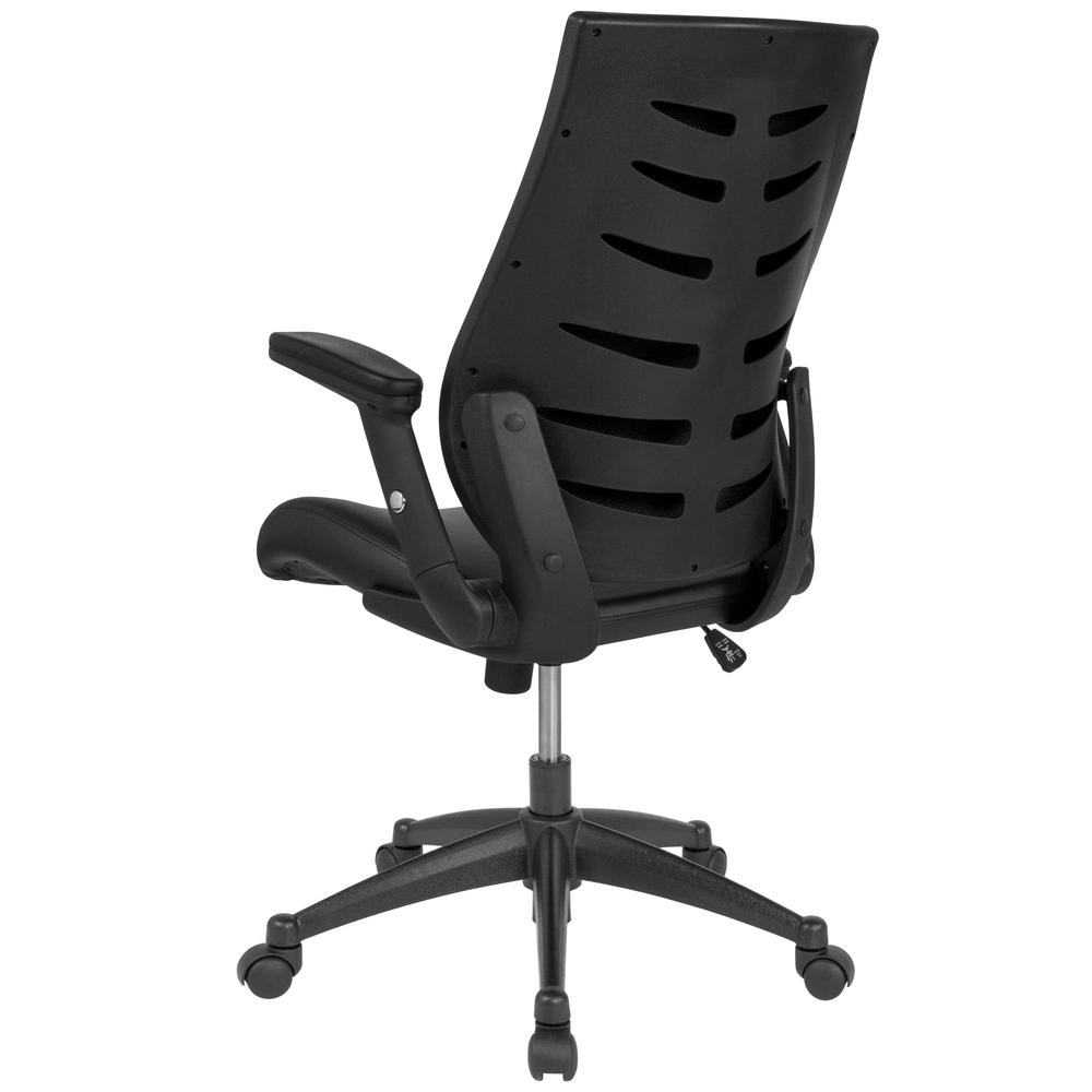 High Back Black LeatherSoft Executive Swivel Office Chair with Molded Foam Seat and Adjustable Arms. Picture 3