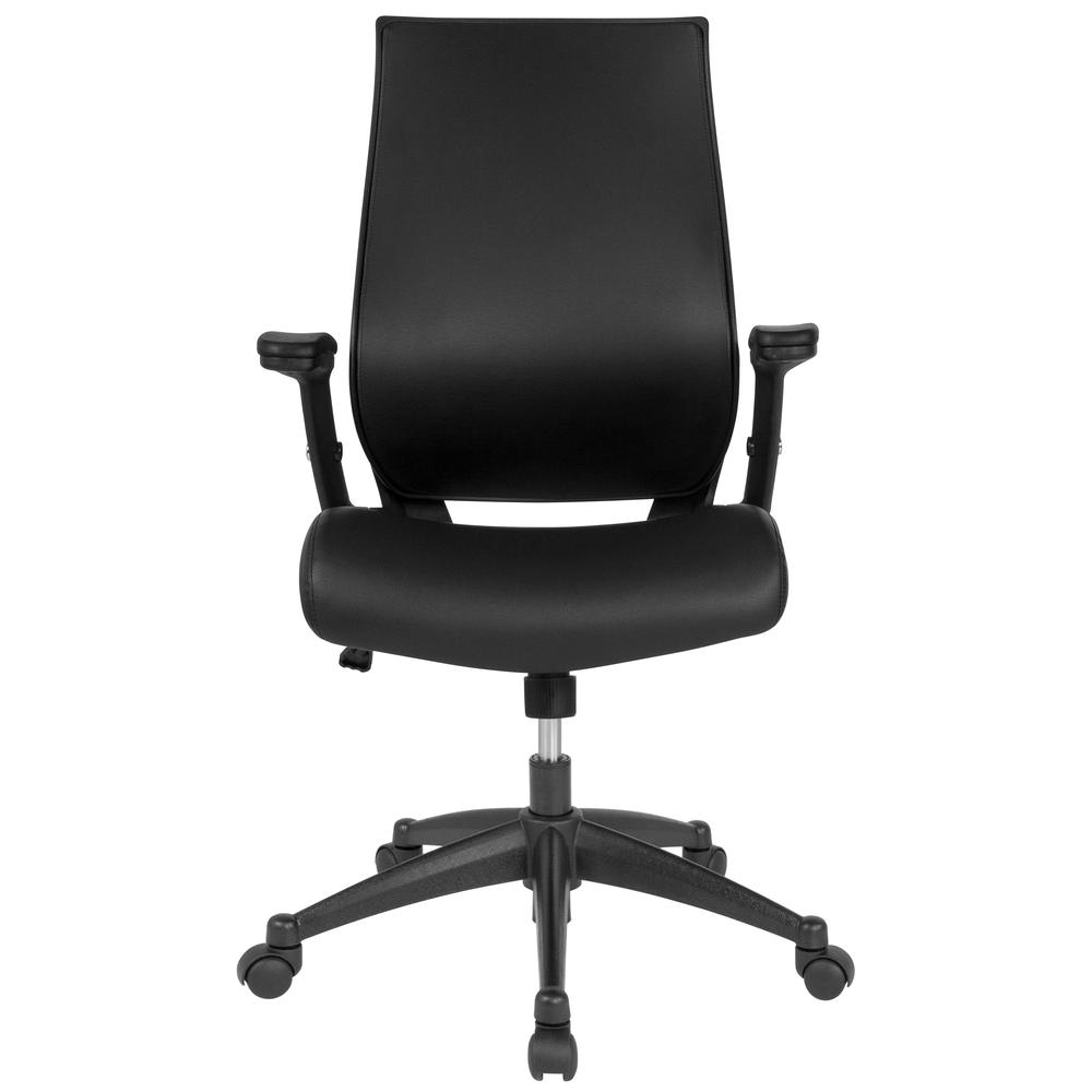High Back Black LeatherSoft Executive Swivel Office Chair with Molded Foam Seat and Adjustable Arms. Picture 4