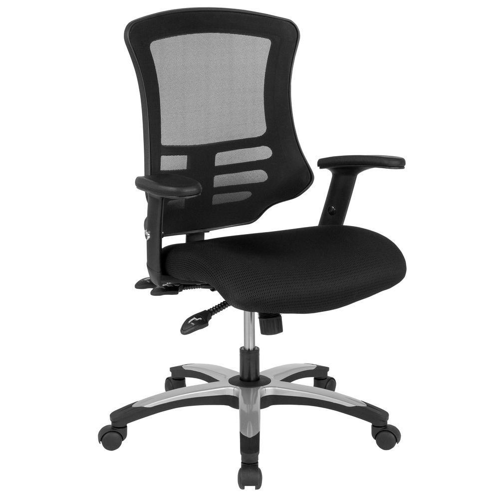 High Back Black Mesh Multifunction Executive Swivel Ergonomic Office Chair with Molded Foam Seat and Adjustable Arms. Picture 1