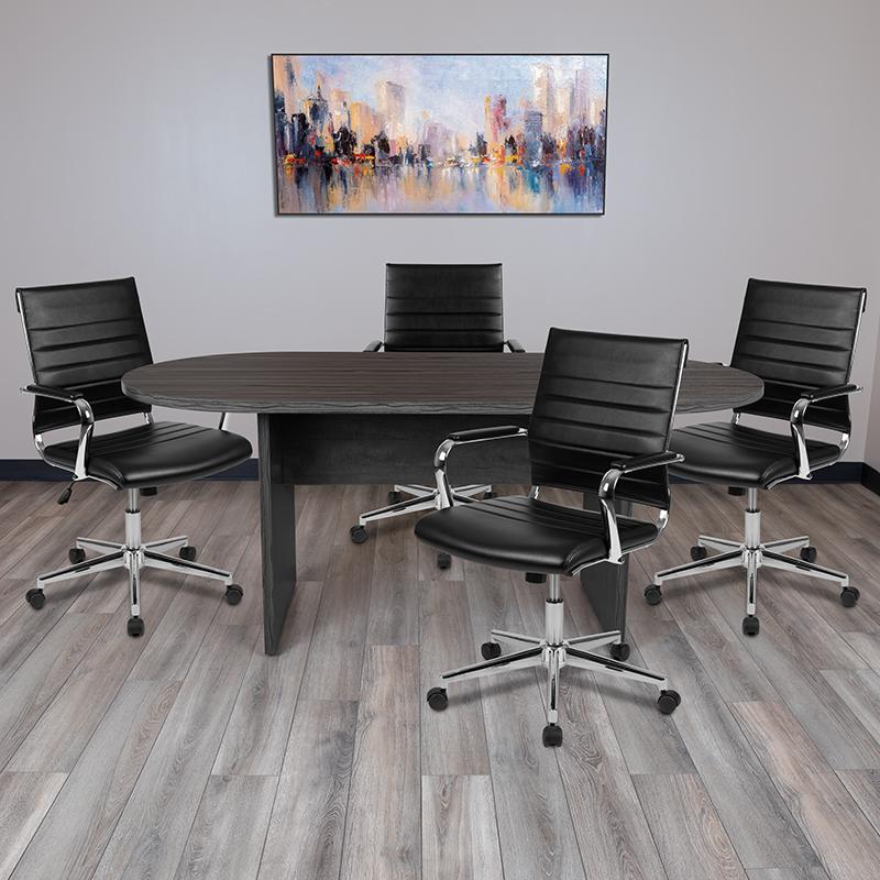 5 Piece Rustic Gray Conference Table Set with 4 Black Ribbed Executive Chairs. Picture 2
