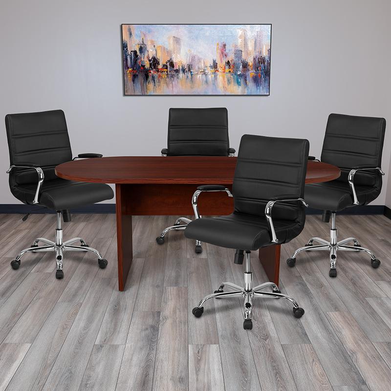 5 Piece Mahogany Conference Table Set with 4 Black and Chrome Executive Chairs. Picture 2