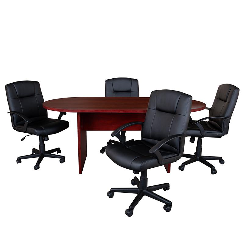 5 Piece Mahogany Conference Table Set with 4 Black Task Chairs. Picture 1