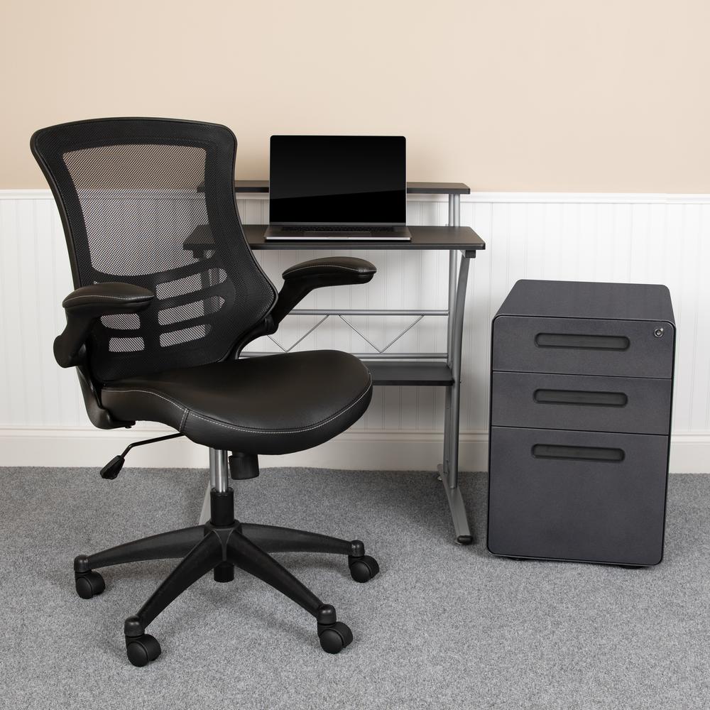 Work From Home Kit - Black Computer Desk, Ergonomic Mesh/LeatherSoft Office Chair and Locking Mobile Filing Cabinet. Picture 9