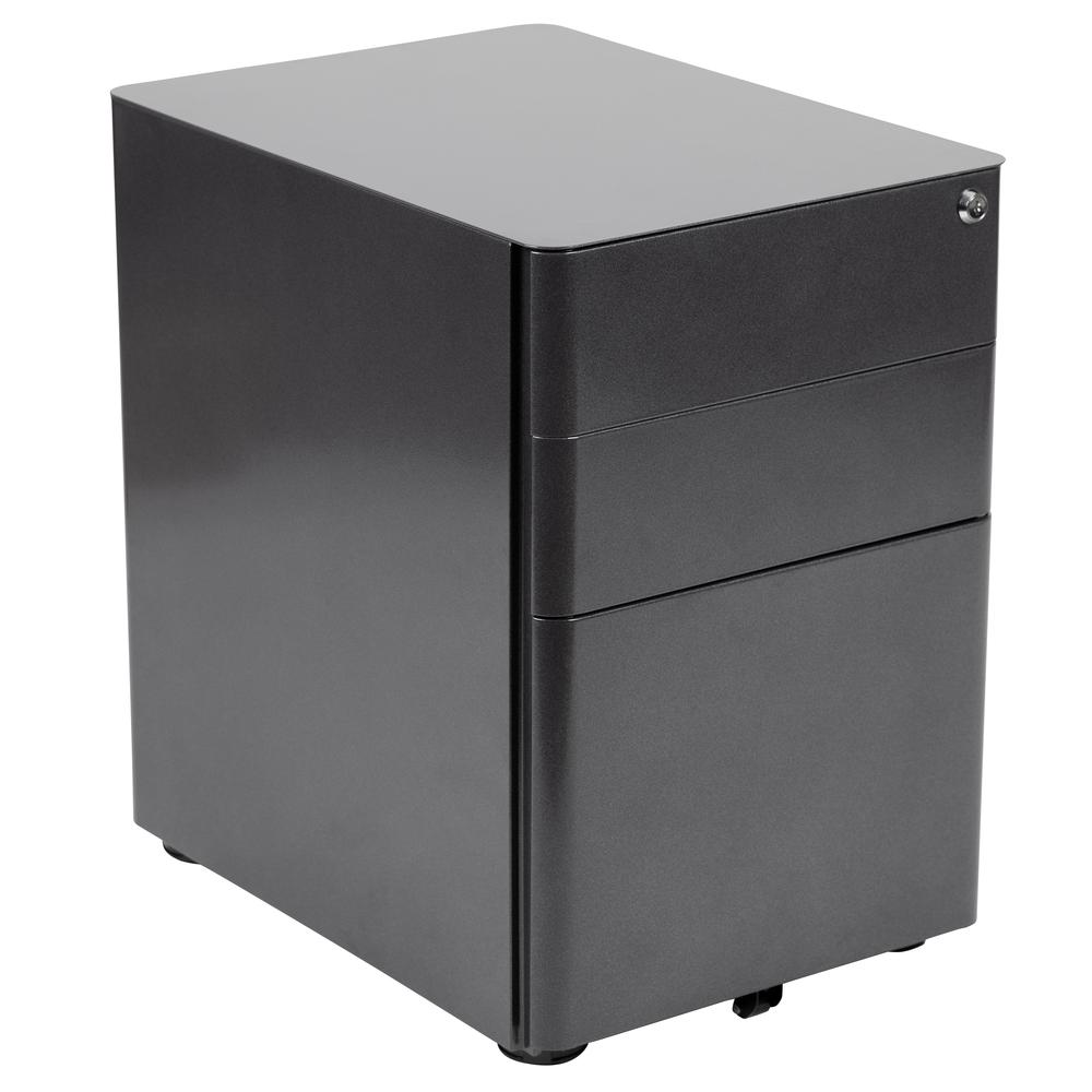 Work From Home Kit - Black Computer Desk, Ergonomic Mesh Office Chair and Locking Mobile Filing Cabinet with Side Handles. Picture 5