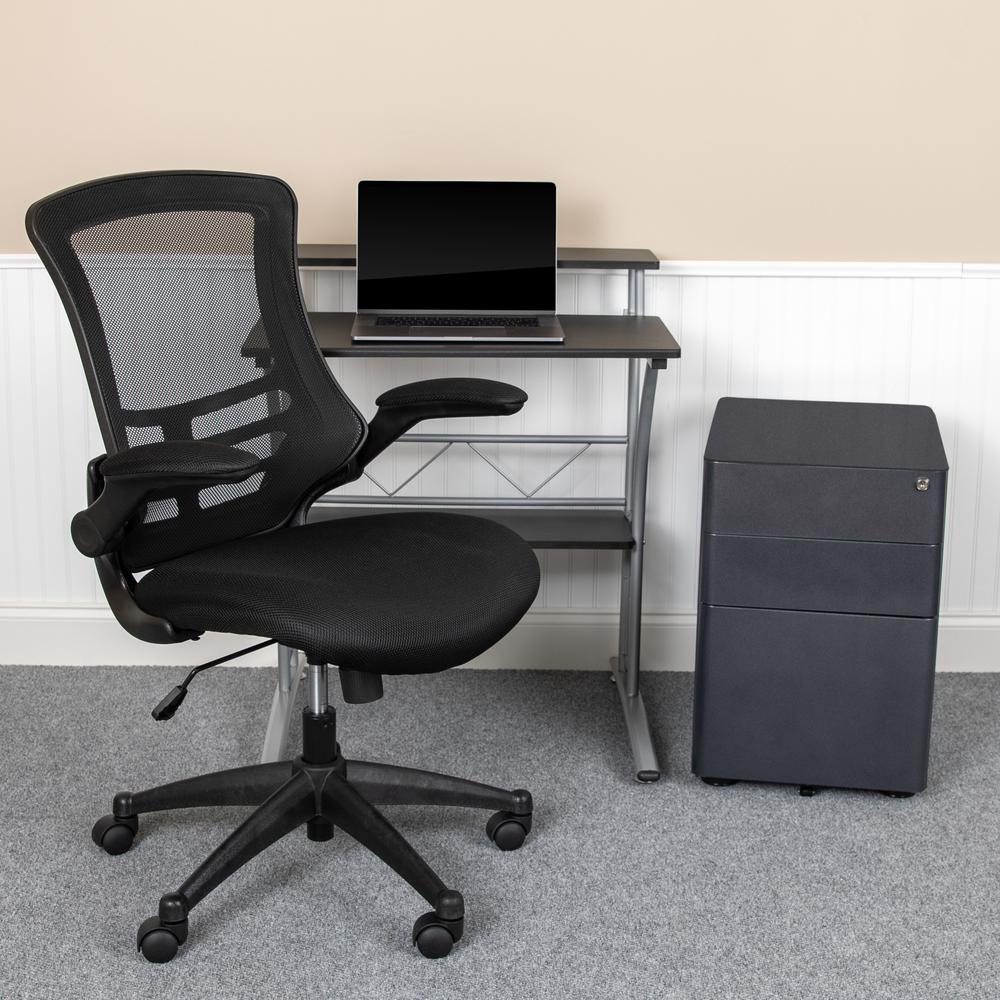 Work From Home Kit - Black Computer Desk, Ergonomic Mesh Office Chair and Locking Mobile Filing Cabinet with Side Handles. Picture 9