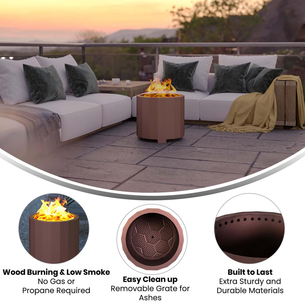 19.5 inch Smokeless Outdoor Firepit, Natural Wood, Bronze. Picture 4