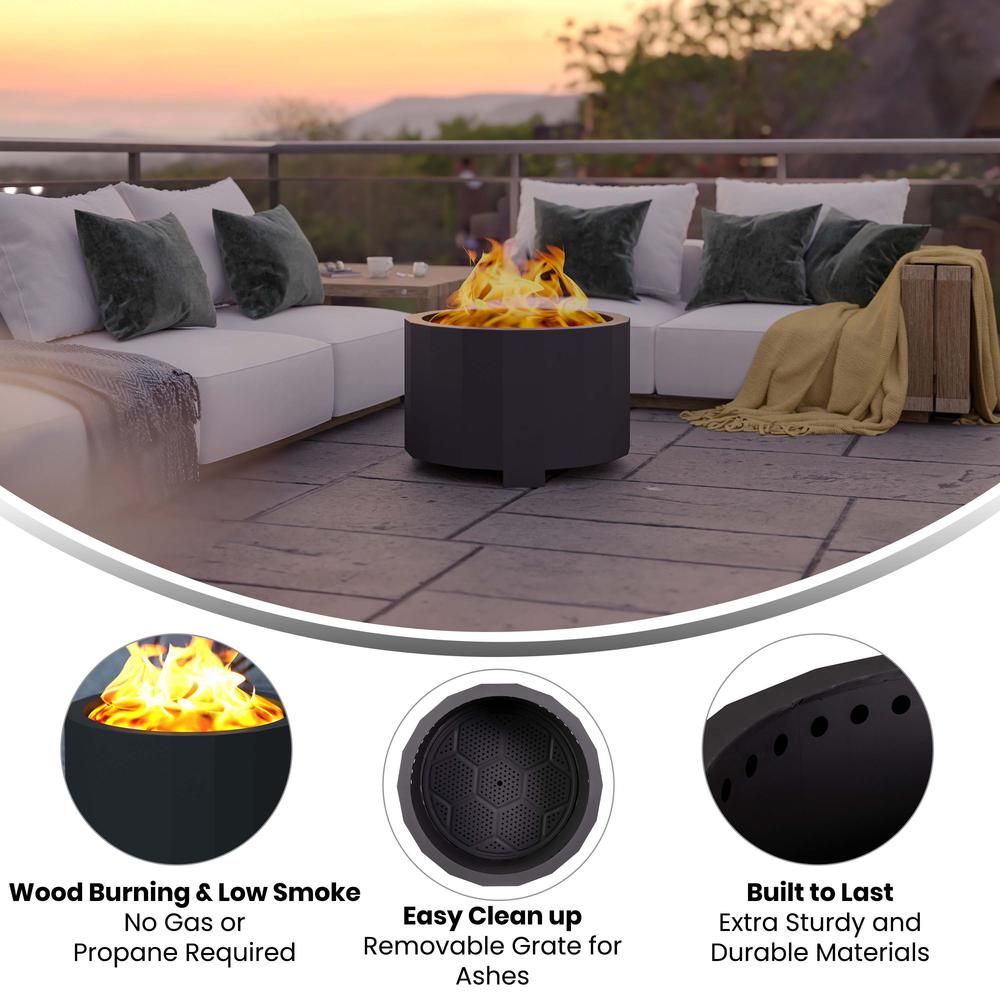 27 inch Smokeless Outdoor Firepit, Natural Wood, Black. Picture 4