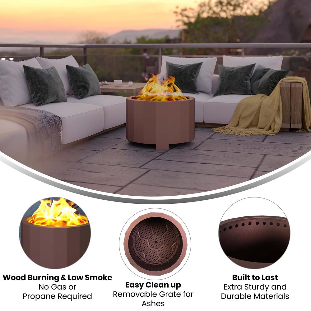 27 inch Smokeless Outdoor Firepit, Natural Wood, Bronze. Picture 4