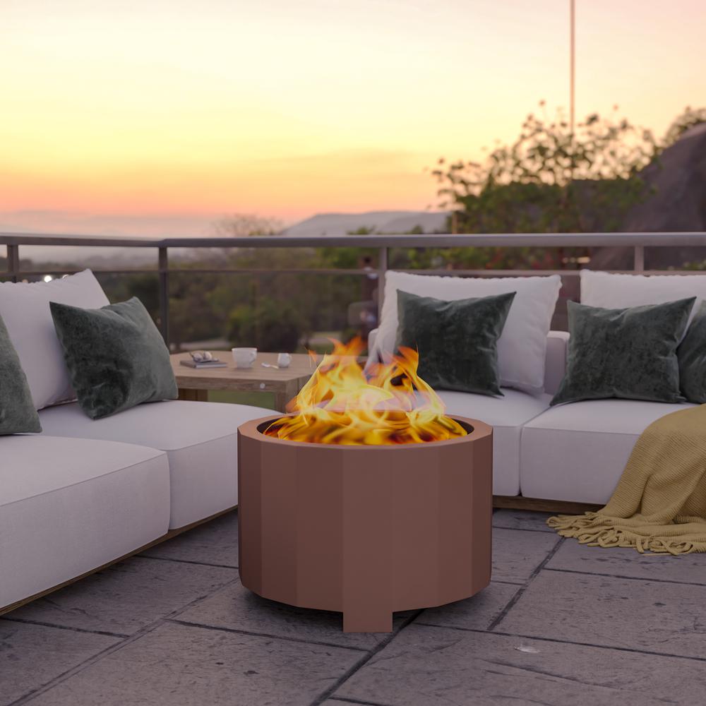 27 inch Smokeless Outdoor Firepit, Natural Wood, Bronze. Picture 8