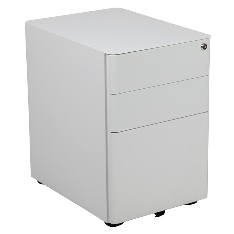 White Adjustable Computer Desk, Office Chair and Mobile Filing Cabinet. Picture 5