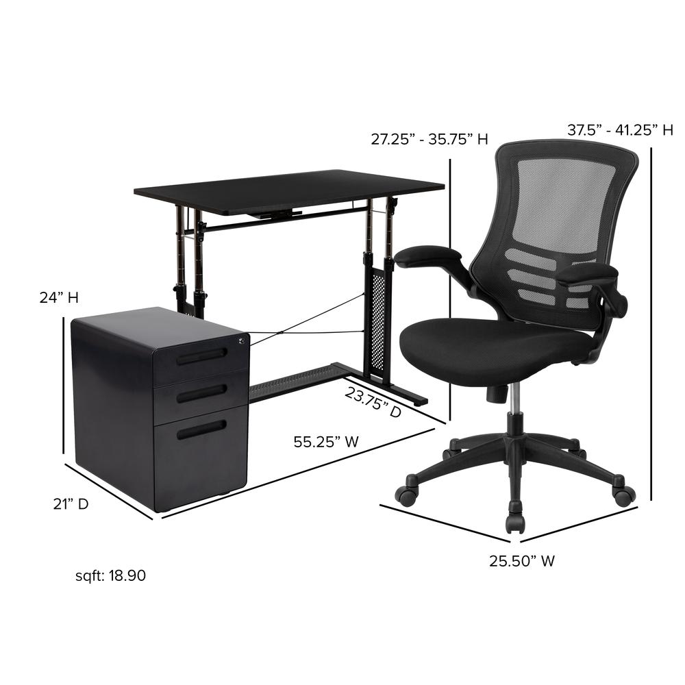 Work From Home Kit - Adjustable Computer Desk, Ergonomic Mesh Office Chair and Locking Mobile Filing Cabinet with Inset Handles. Picture 2