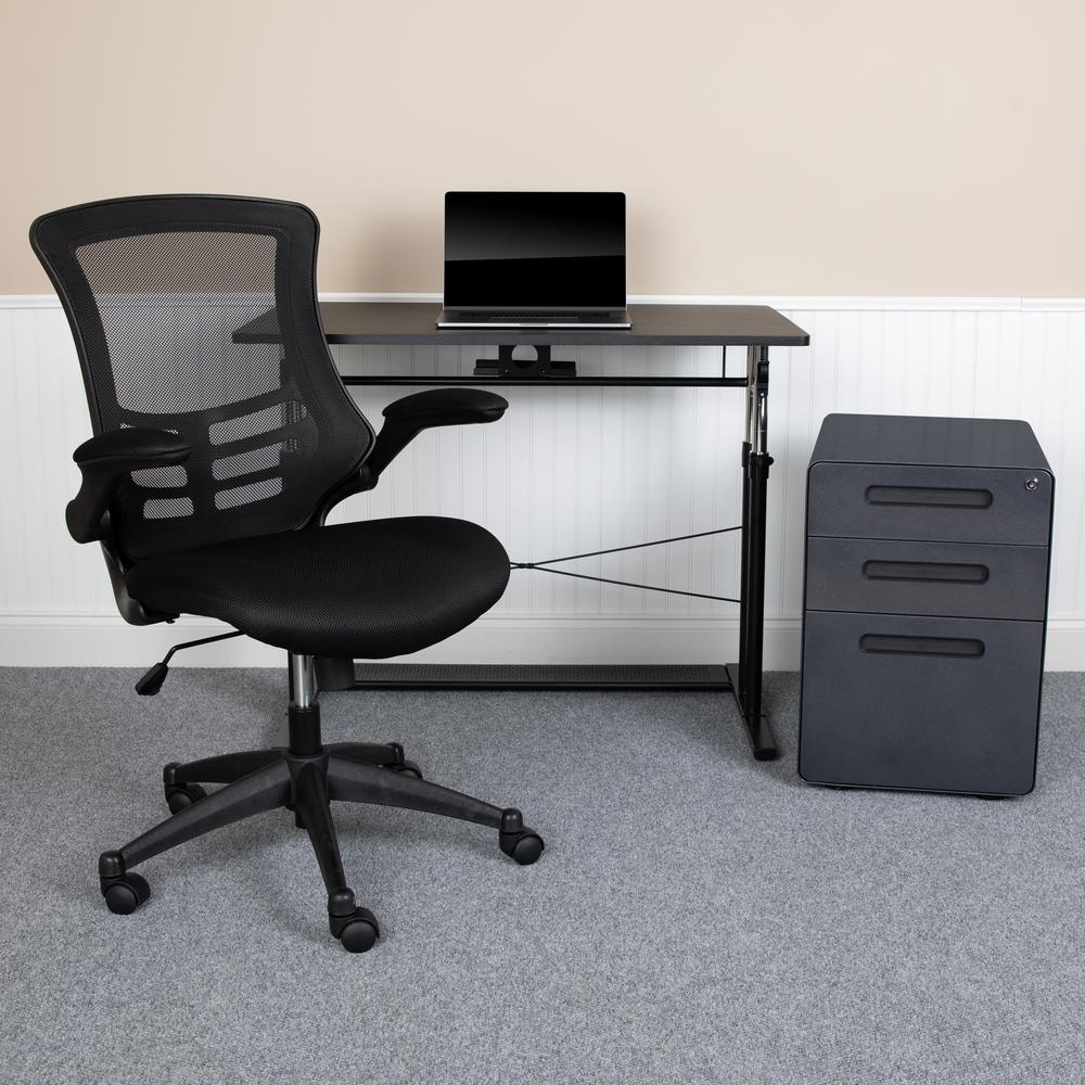 Work From Home Kit - Adjustable Computer Desk, Ergonomic Mesh Office Chair and Locking Mobile Filing Cabinet with Inset Handles. Picture 9