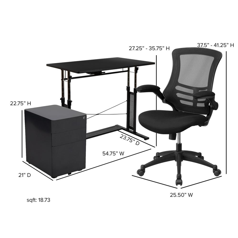 Work From Home Kit - Adjustable Computer Desk, Ergonomic Mesh Office Chair and Locking Mobile Filing Cabinet with Side Handles. Picture 2