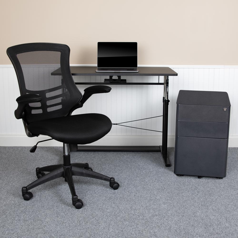 Work From Home Kit - Adjustable Computer Desk, Ergonomic Mesh Office Chair and Locking Mobile Filing Cabinet with Side Handles. Picture 9
