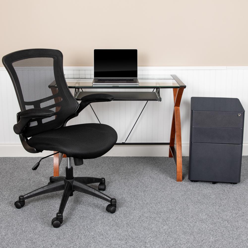 Work From Home Kit - Glass Desk with Keyboard Tray, Ergonomic Mesh Office Chair and Filing Cabinet with Lock & Side Handles. Picture 9