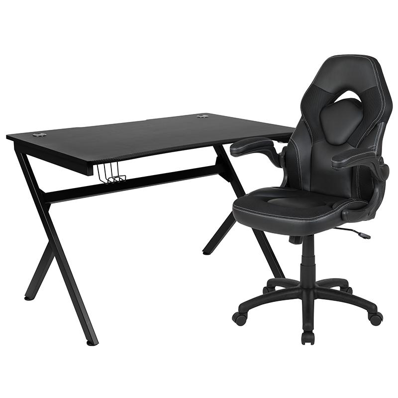 Black Gaming Desk and Black Racing Chair Set. Picture 2