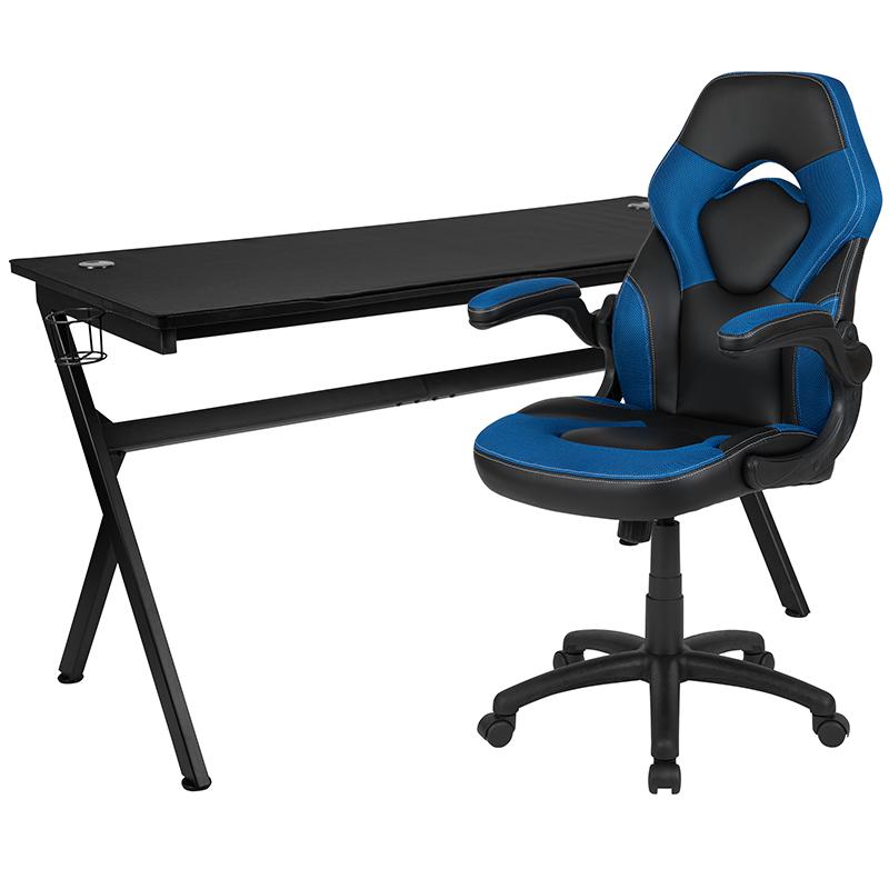 Gaming Desk and Blue/Black Racing Chair Set. Picture 2