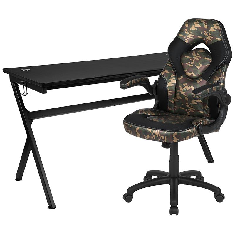 Gaming Desk and Camouflage/Black Racing Chair Set. Picture 2