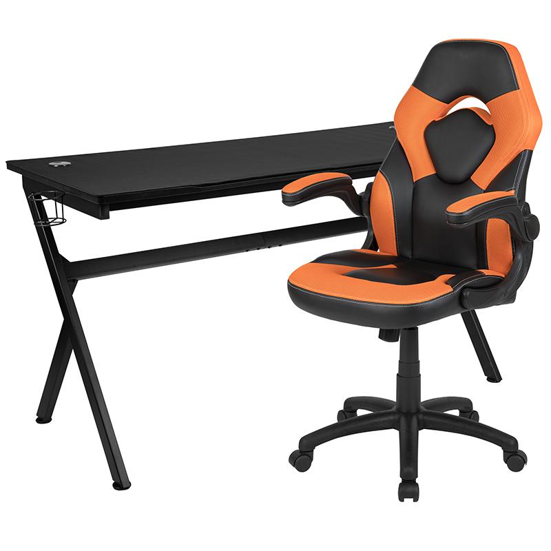 Gaming Desk and Orange/Black Racing Chair Set. Picture 2