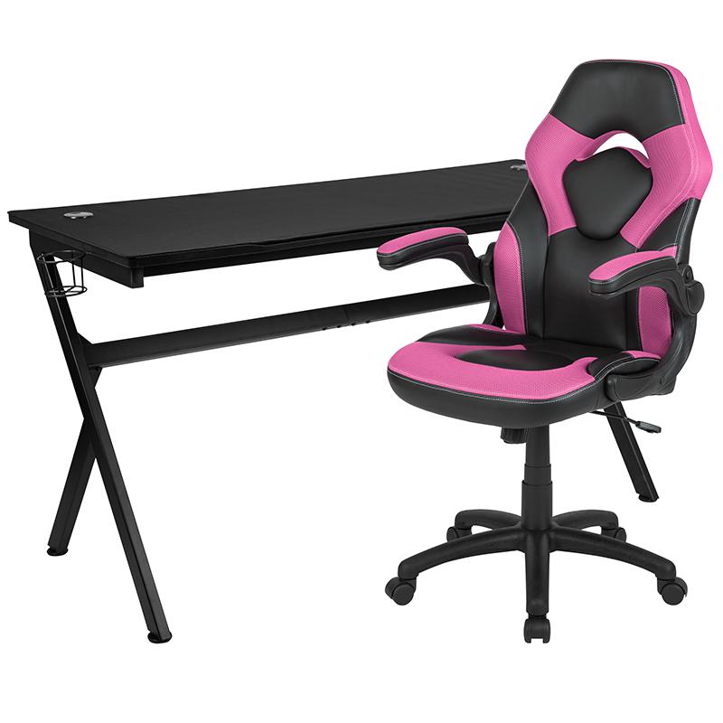 Gaming Desk and Pink/Black Racing Chair Set. Picture 2