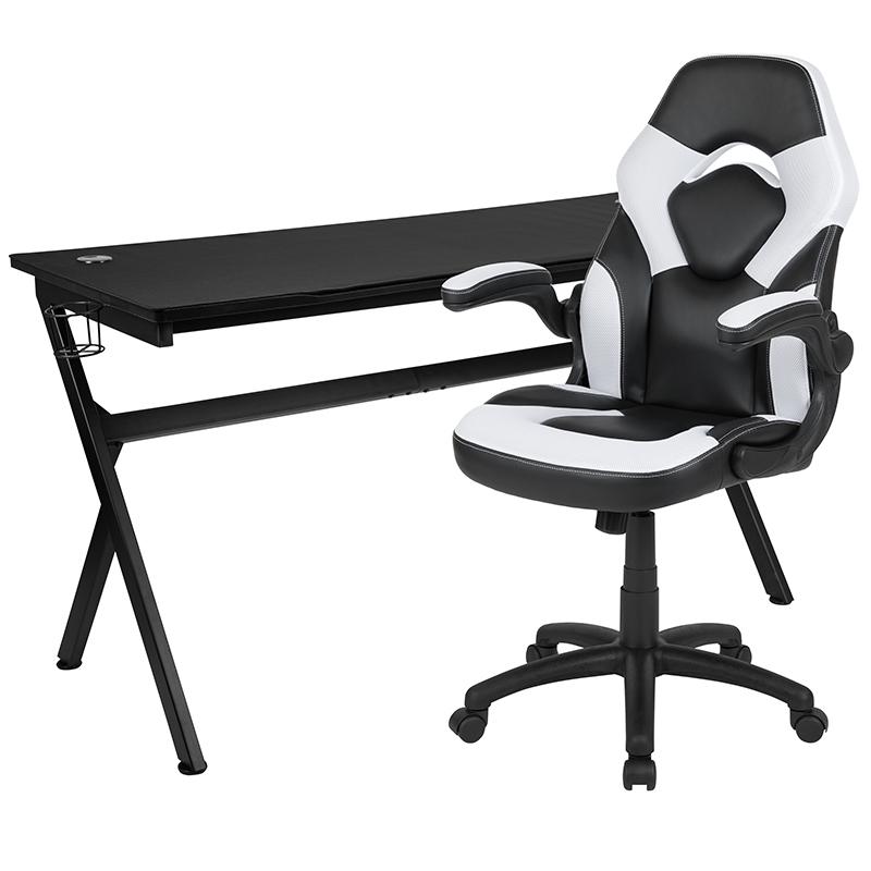 Gaming Desk and White/Black Racing Chair Set. Picture 2