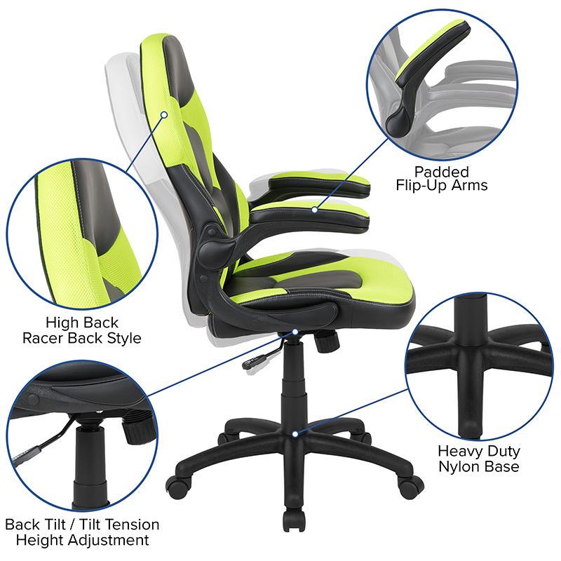 Red Gaming Desk and Green/Black Racing Chair Set. Picture 4