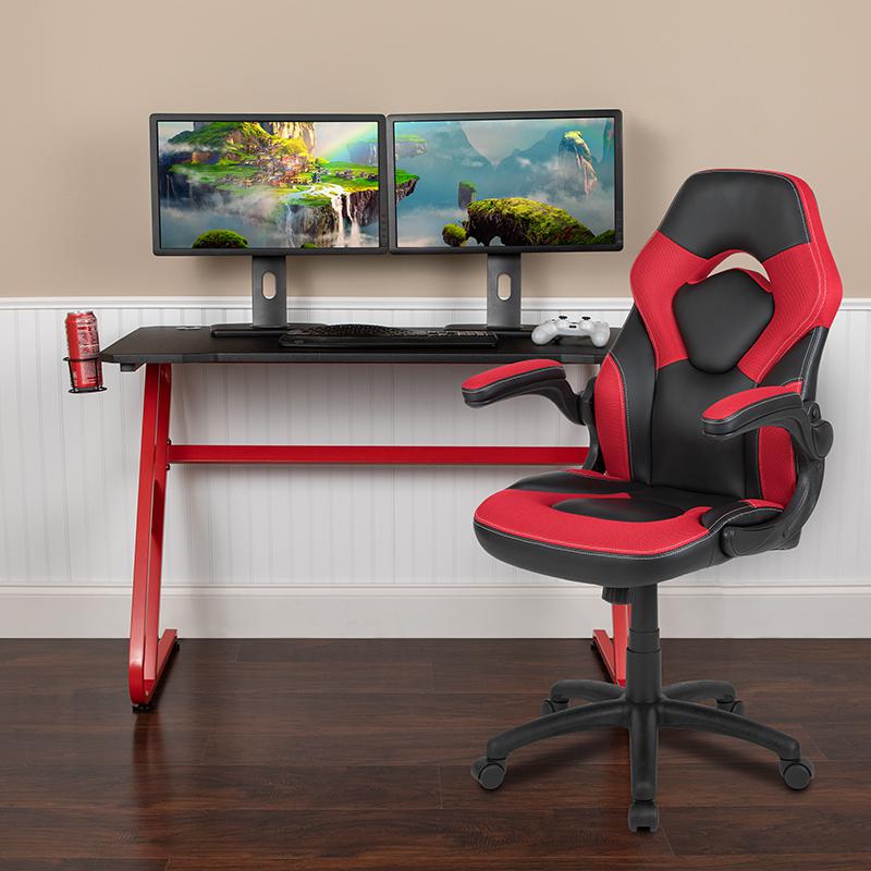 Red Gaming Desk and Red/Black Racing Chair Set. Picture 2