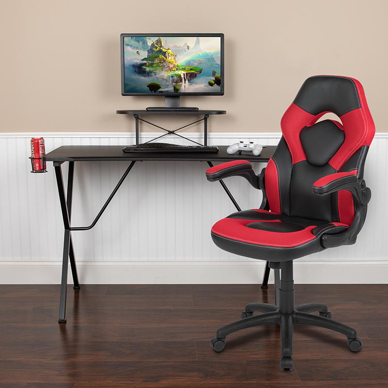 Black Gaming Desk and Red/Black Racing Chair Set. Picture 2