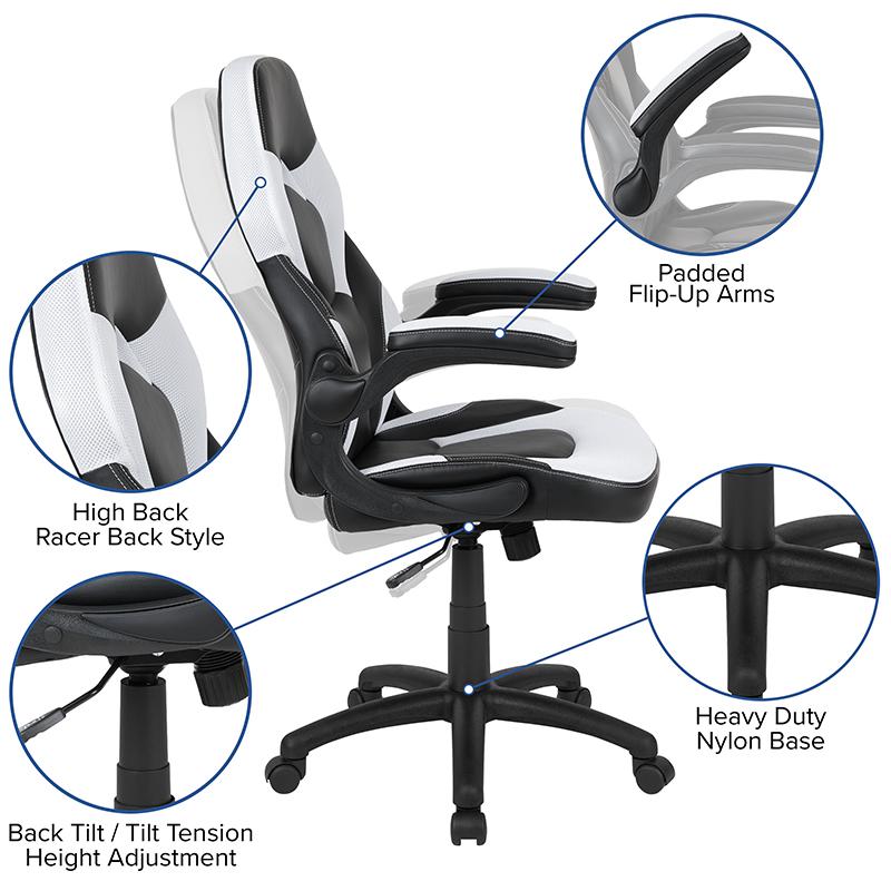 Black Gaming Desk and White/Black Racing Chair Set. Picture 4