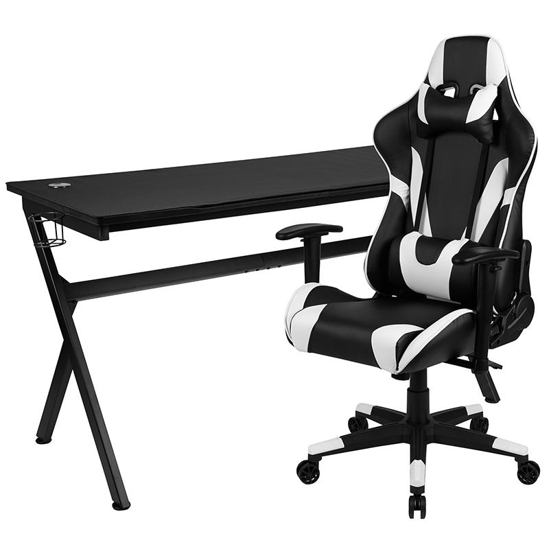 Gaming Desk and Black Reclining Gaming Chair Set /Cup Holder/Headphone Hook/Removable Mouse Pad Top - Wire Management. Picture 2