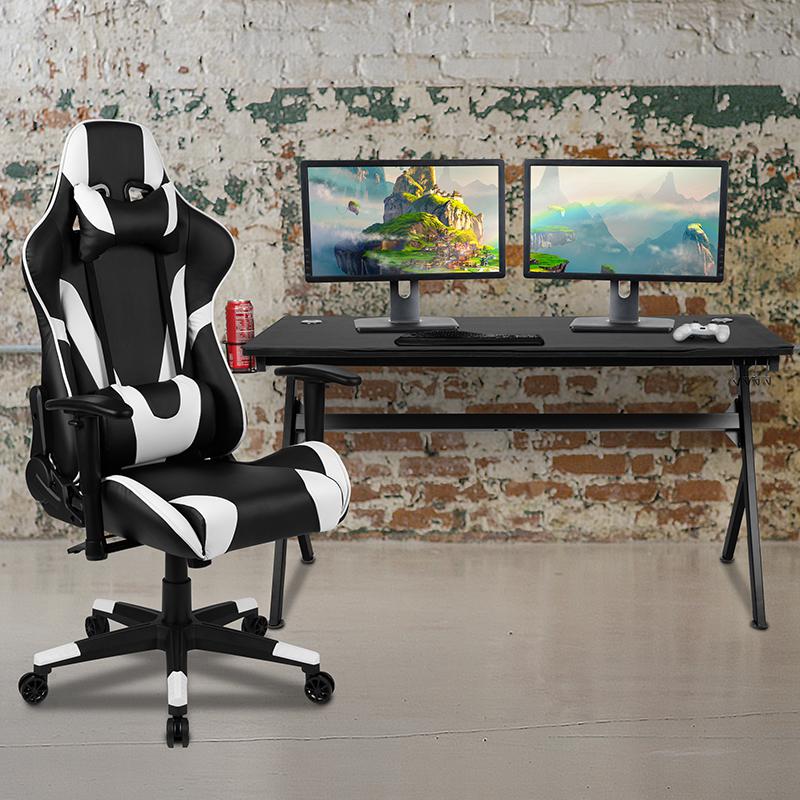 Gaming Desk and Black Reclining Gaming Chair Set /Cup Holder/Headphone Hook/Removable Mouse Pad Top - Wire Management. The main picture.