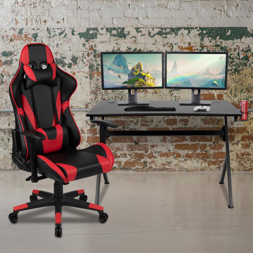 Black Gaming Desk and Red/Black Reclining Gaming Chair Set. Picture 2
