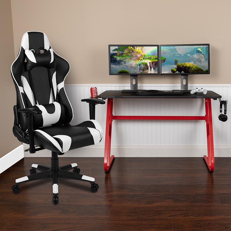 Red Gaming Desk and Black Reclining Gaming Chair Set. Picture 2
