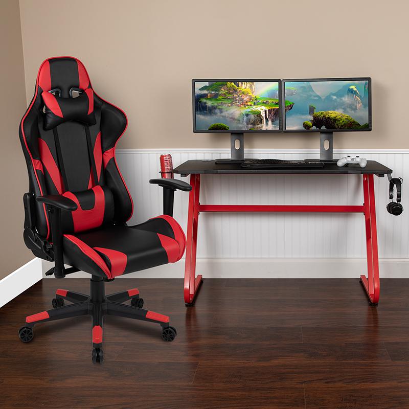 Red Gaming Desk and Red/Black Reclining Gaming Chair Set. Picture 2
