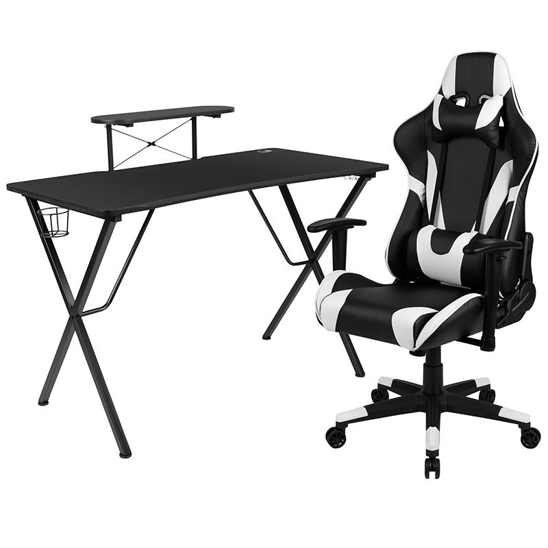 Black Gaming Desk and Black Reclining Gaming Chair Set. Picture 1