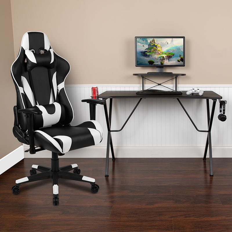 Black Gaming Desk and Black Reclining Gaming Chair Set. Picture 2