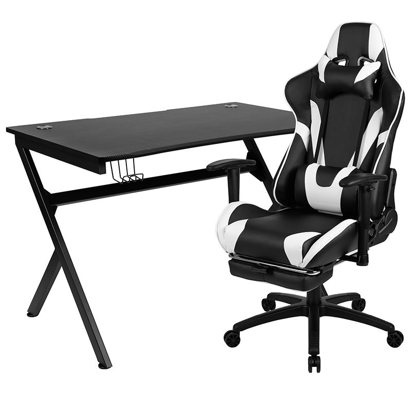 Black Gaming Desk and Black Footrest Reclining Gaming Chair Set. Picture 2