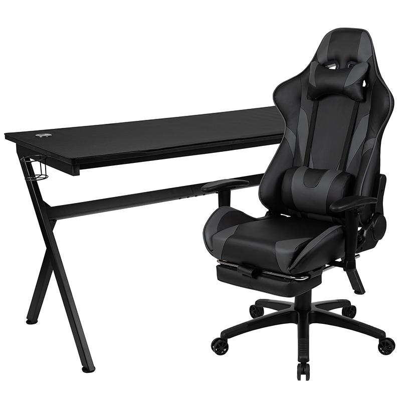 Gaming Desk and Gray Footrest Reclining Gaming Chair Set. Picture 2